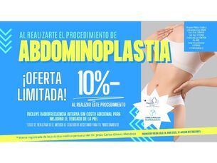 ¡¡¡¡ OBTÉN 10% AL REALIZAR TÚ CIRUGÍA DE ABDOMINOPLASTIA FEMENINA !!!!